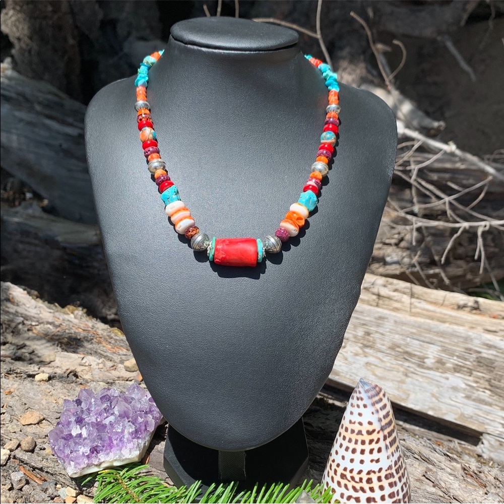 ☀️NEW! Handmade genuine gemstone tribal necklace